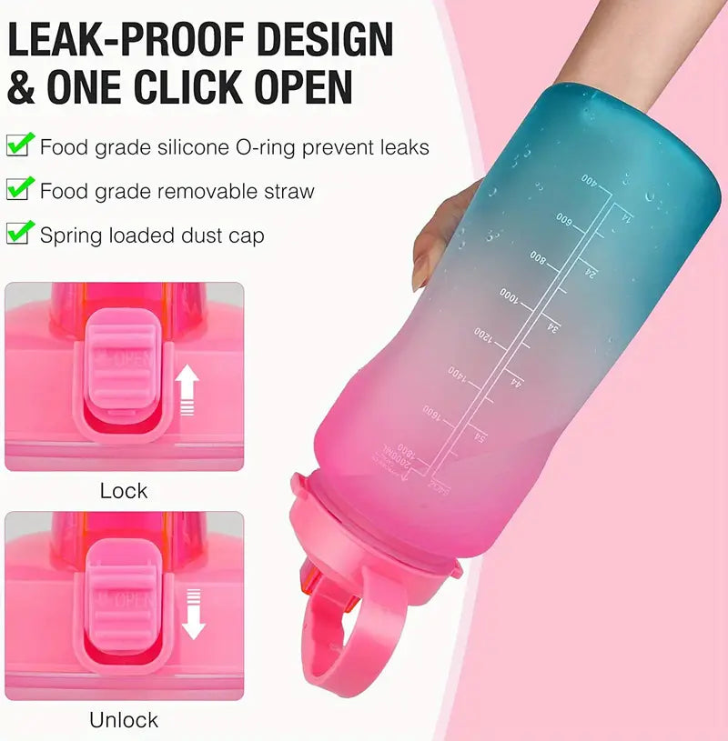 RYVORA 64 oz Motivational Water Bottle | Time Marker & Straw